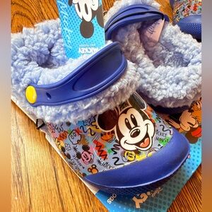 Disney Blue Mickey Mouse Fuzzy Lined Clogs with Yellow Accent